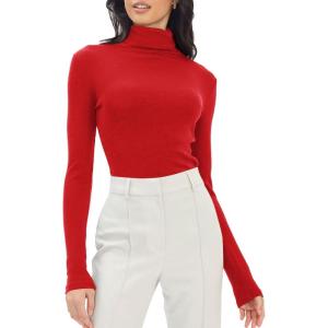 imageTrendy Queen Womens Mock Turtleneck Long Sleeve Shirts Fall Fashion Basic Layering Slim Fit Soft Thermal Underwear TopsRed