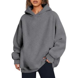 imageTrendy Queen Womens Oversized Hoodies Fleece Hooded Sweatshirts Casual Pullover Fall Winter Outfits Long Sleeve Tops 2025Darkgrey