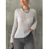 imageTrendy Queen Going Out Tops for Women Sheer Long Sleeve Tops 2024 Fall Crewneck Mesh See Through Sweaters Y2k OutfitsWhite
