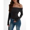 imageTrendy Queen Long Sleeve Off Shoulder Bodysuits for Women 2025 Slimming Fit Compression Backless Body SuitsBlack