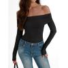imageTrendy Queen Long Sleeve Off Shoulder Bodysuits for Women 2025 Slimming Fit Compression Backless Body SuitsBlack