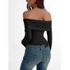 imageTrendy Queen Long Sleeve Off Shoulder Bodysuits for Women 2025 Slimming Fit Compression Backless Body SuitsBlack