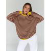 imageTrendy Queen Oversized Sweatshirt for Women 2024 Fall Crewneck Striped Long Sleeve Shirts Hoodies Preppy Top Y2K OutfitsBrownkhaki
