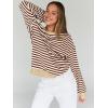 imageTrendy Queen Oversized Sweatshirt for Women 2024 Fall Crewneck Striped Long Sleeve Shirts Hoodies Preppy Top Y2K OutfitsBrownwhite