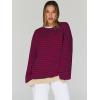 imageTrendy Queen Oversized Sweatshirt for Women 2024 Fall Crewneck Striped Long Sleeve Shirts Hoodies Preppy Top Y2K OutfitsBurgundyblue