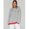 imageTrendy Queen Oversized Sweatshirt for Women 2024 Fall Crewneck Striped Long Sleeve Shirts Hoodies Preppy Top Y2K OutfitsGreywhite