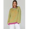 imageTrendy Queen Oversized Sweatshirt for Women 2024 Fall Crewneck Striped Long Sleeve Shirts Hoodies Preppy Top Y2K OutfitsOrangegreen