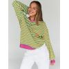 imageTrendy Queen Oversized Sweatshirt for Women 2024 Fall Crewneck Striped Long Sleeve Shirts Hoodies Preppy Top Y2K OutfitsOrangegreen