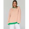 imageTrendy Queen Oversized Sweatshirt for Women 2024 Fall Crewneck Striped Long Sleeve Shirts Hoodies Preppy Top Y2K OutfitsOrangewhite