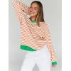 imageTrendy Queen Oversized Sweatshirt for Women 2024 Fall Crewneck Striped Long Sleeve Shirts Hoodies Preppy Top Y2K OutfitsOrangewhite