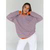 imageTrendy Queen Oversized Sweatshirt for Women 2024 Fall Crewneck Striped Long Sleeve Shirts Hoodies Preppy Top Y2K OutfitsPinkblue