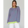 imageTrendy Queen Oversized Sweatshirt for Women 2024 Fall Crewneck Striped Long Sleeve Shirts Hoodies Preppy Top Y2K OutfitsPinkgreen