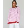 imageTrendy Queen Oversized Sweatshirt for Women 2024 Fall Crewneck Striped Long Sleeve Shirts Hoodies Preppy Top Y2K OutfitsPinkwhite