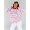 imageTrendy Queen Oversized Sweatshirt for Women 2024 Fall Crewneck Striped Long Sleeve Shirts Hoodies Preppy Top Y2K OutfitsPinkwhite