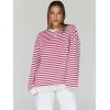 imageTrendy Queen Oversized Sweatshirt for Women 2024 Fall Crewneck Striped Long Sleeve Shirts Hoodies Preppy Top Y2K OutfitsRaspberrywhite