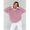 imageTrendy Queen Oversized Sweatshirt for Women 2024 Fall Crewneck Striped Long Sleeve Shirts Hoodies Preppy Top Y2K OutfitsRaspberrywhite