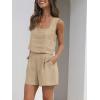 imageTrendy Queen Women 2 Piece Outfits Linen Matching Sets Two Piece Lounge Shorts Crop Tops 2024 Summer Clothes Beach VacationKhaki
