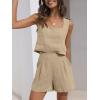 imageTrendy Queen Women 2 Piece Outfits Linen Matching Sets Two Piece Lounge Shorts Crop Tops 2024 Summer Clothes Beach VacationKhaki