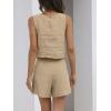 imageTrendy Queen Women 2 Piece Outfits Linen Matching Sets Two Piece Lounge Shorts Crop Tops 2024 Summer Clothes Beach VacationKhaki