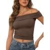 imageTrendy Queen Womens Off The Shoulder Going Out Tops Trendy Y2K Cropped Tees Cute Summer OutfitsCoffee