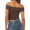 imageTrendy Queen Womens Off The Shoulder Going Out Tops Trendy Y2K Cropped Tees Cute Summer OutfitsCoffee