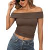 imageTrendy Queen Womens Off The Shoulder Going Out Tops Trendy Y2K Cropped Tees Cute Summer OutfitsCoffee