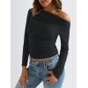 imageTrendy Queen Womens Off The Shoulder Ruched Crop Tops Long Sleeve Shirts Going Out Y2k Fall Winter Clothes Black M
