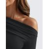 imageTrendy Queen Womens Off The Shoulder Ruched Crop Tops Long Sleeve Shirts Going Out Y2k Fall Winter Clothes Black M