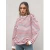 imageTrendy Queen Womens Oversized Crewneck Striped SweatshirtStriped Red