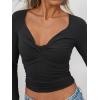 imageTrendy Queen Womens Twisted Knot Long Sleeve T Shirts V Neck Basic Tee Cute Slim Tight Going Out Y2k Crop Fall Fashion TopsBlack