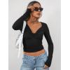 imageTrendy Queen Womens Twisted Knot Long Sleeve T Shirts V Neck Basic Tee Cute Slim Tight Going Out Y2k Crop Fall Fashion TopsBlack