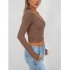 imageTrendy Queen Womens Twisted Knot Long Sleeve T Shirts V Neck Basic Tee Cute Slim Tight Going Out Y2k Crop Fall Fashion TopsBrown