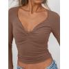 imageTrendy Queen Womens Twisted Knot Long Sleeve T Shirts V Neck Basic Tee Cute Slim Tight Going Out Y2k Crop Fall Fashion TopsBrown