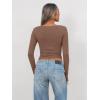 imageTrendy Queen Womens Twisted Knot Long Sleeve T Shirts V Neck Basic Tee Cute Slim Tight Going Out Y2k Crop Fall Fashion TopsBrown