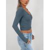 imageTrendy Queen Womens Twisted Knot Long Sleeve T Shirts V Neck Basic Tee Cute Slim Tight Going Out Y2k Crop Fall Fashion TopsHazeblue