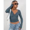imageTrendy Queen Womens Twisted Knot Long Sleeve T Shirts V Neck Basic Tee Cute Slim Tight Going Out Y2k Crop Fall Fashion TopsHazeblue