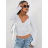 imageTrendy Queen Womens Twisted Knot Long Sleeve T Shirts V Neck Basic Tee Cute Slim Tight Going Out Y2k Crop Fall Fashion TopsWhite