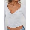 imageTrendy Queen Womens Twisted Knot Long Sleeve T Shirts V Neck Basic Tee Cute Slim Tight Going Out Y2k Crop Fall Fashion TopsWhite