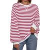 imageTrendy Queen Oversized Sweatshirt for Women 2024 Fall Crewneck Striped Long Sleeve Shirts Hoodies Preppy Top Y2K OutfitsRaspberrywhite