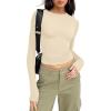 imageTrendy Queen Womens Long Sleeve Shirts Basic Crop Tops Tight Slim Fit Cute Teen Girls Fall Winter Y2k ClothesApricot
