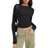 imageTrendy Queen Womens Long Sleeve Shirts Basic Crop Tops Tight Slim Fit Cute Teen Girls Fall Winter Y2k ClothesBlack
