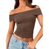 imageTrendy Queen Womens Off The Shoulder Going Out Tops Trendy Y2K Cropped Tees Cute Summer OutfitsCoffee