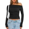 imageTrendy Queen Womens Off The Shoulder Ruched Crop Tops Long Sleeve Shirts Going Out Y2k Fall Winter Clothes Black M