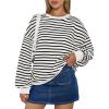 imageTrendy Queen Womens Oversized Crewneck Striped SweatshirtStriped White