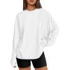 imageTrendy Queen Womens Oversized Long Sleeve T Shirts 2025 Basic Crewneck Tee Fall Tops Casual Workout Y2K ClothesWhite