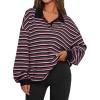 imageTrendy Queen Womens Oversized Striped Polo SweatshirtBlack Rugby Combo