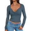 imageTrendy Queen Womens Twisted Knot Long Sleeve T Shirts V Neck Basic Tee Cute Slim Tight Going Out Y2k Crop Fall Fashion TopsHazeblue