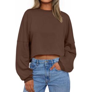 imageTrendy Queen Cropped Sweatshirts for Women Oversized Crewneck Sweaters Long Sleeve Tops Fall Winter Clothes 2024Brown