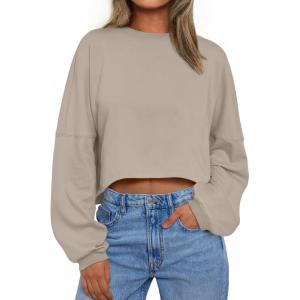 imageTrendy Queen Cropped Sweatshirts for Women Oversized Crewneck Sweaters Long Sleeve Tops Fall Winter Clothes 2024Coffeegrey