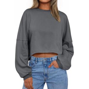 imageTrendy Queen Cropped Sweatshirts for Women Oversized Crewneck Sweaters Long Sleeve Tops Fall Winter Clothes 2024Deepgrey